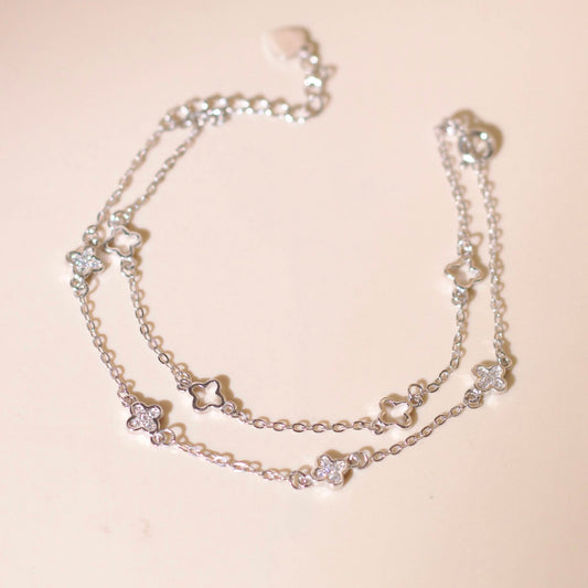 ELVORIA Hera Double-Chain Four-Leaf Clover Bracelet