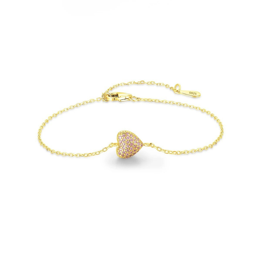 Romantic Pink Zircon Heart Bracelet