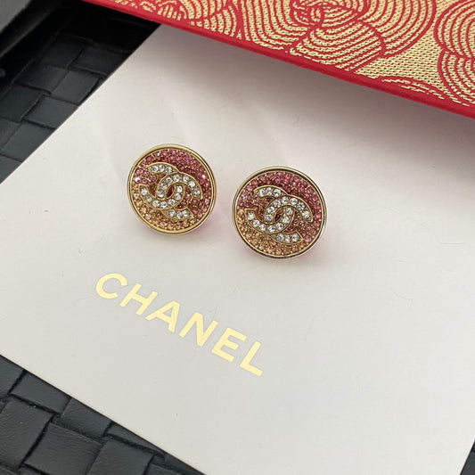 Gradient Pink Glitter Round Earrings