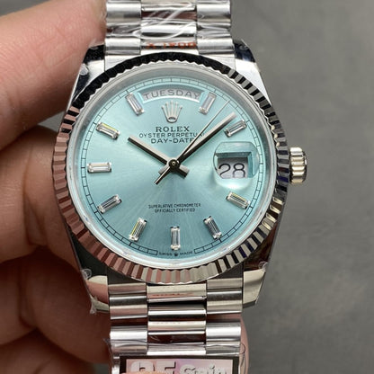Regency Weekday 36 mm Weekday Fluted Bezel Ice blue Dial 128236 3930