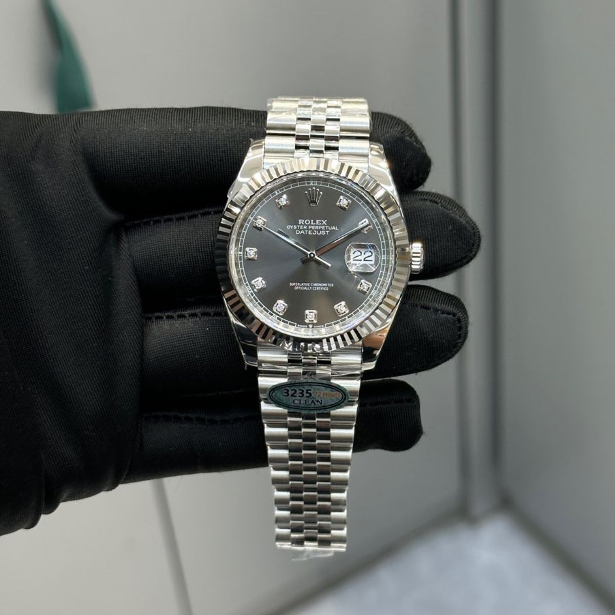 Regency Classic Date 41 mm Five-Link Fluted Bezel Slate Dial 126334 6895