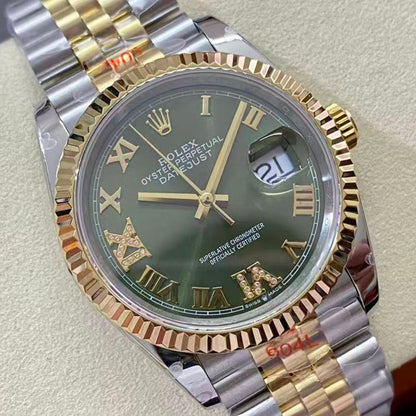 Regency Classic Date 36 mm Five-Link Fluted Bezel Olive green Dial 9626