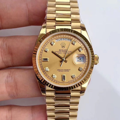 Regency Weekday 36 mm Weekday Fluted Bezel Champagne colour set with diamonds Dial 128238 8623