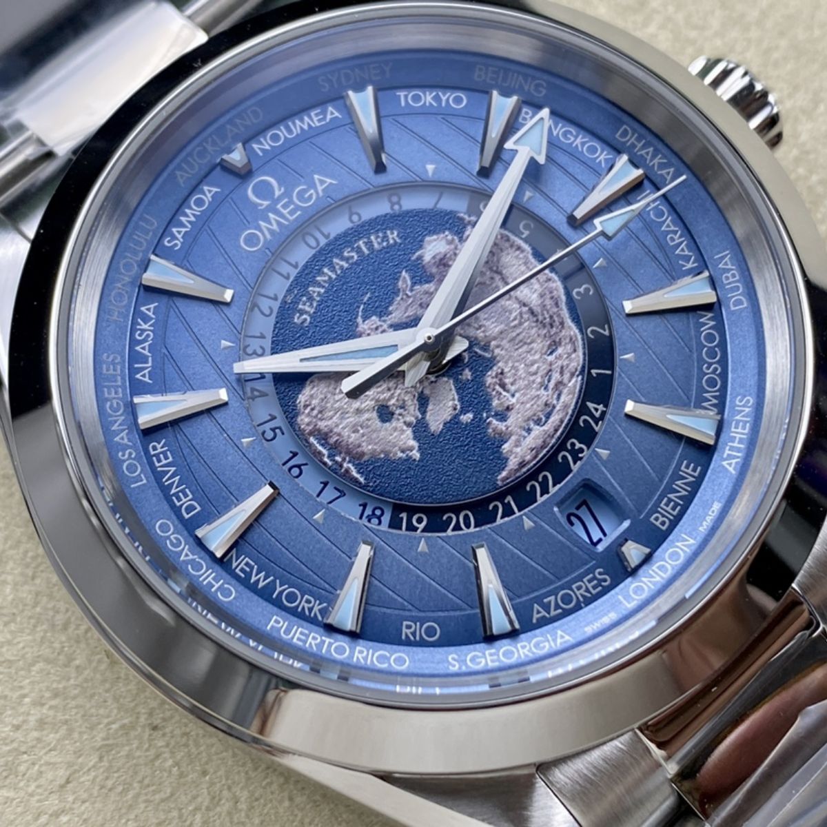 Celestial Aqua Sport Worldtimer 150M 43mm Steel On Steel Blue Dial 6518