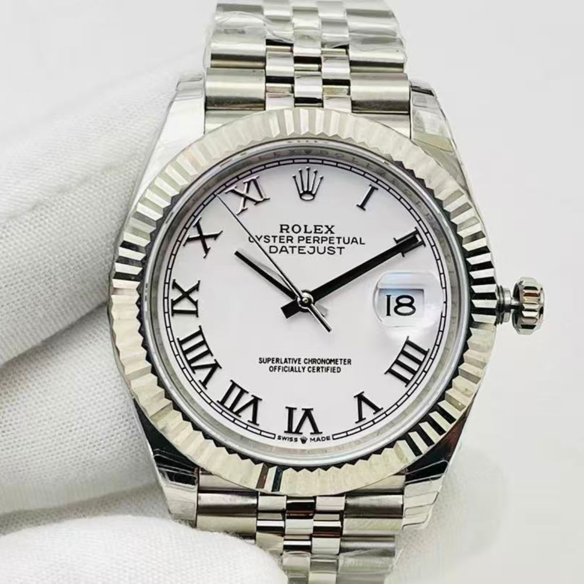 [Super Clone] Regency Classic Date 36 mm Five-Link Fluted Bezel White Dial 126234 8923