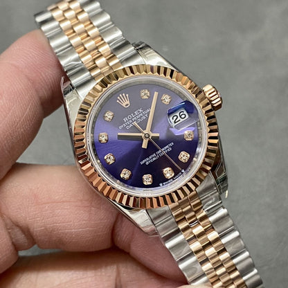 [Super Clone] Regency Ladies Classic Date 28 mm Five-Link Fluted Bezel Aubergine set with diamonds Dial 279171 4914