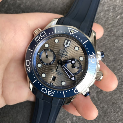 Celestial Seafarer Diver 300M Chronograph 44mm Steel On Rubber Strap Silver Blue Dial 2150