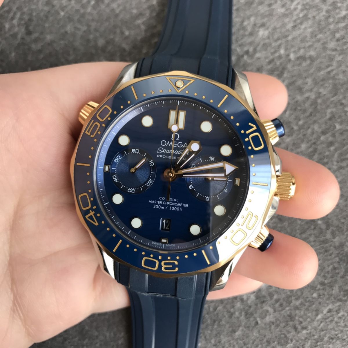 Celestial Seafarer Diver 300M Chronograph 44mm Steel Yellow Gold On Rubber Strap Blue Dial 3695
