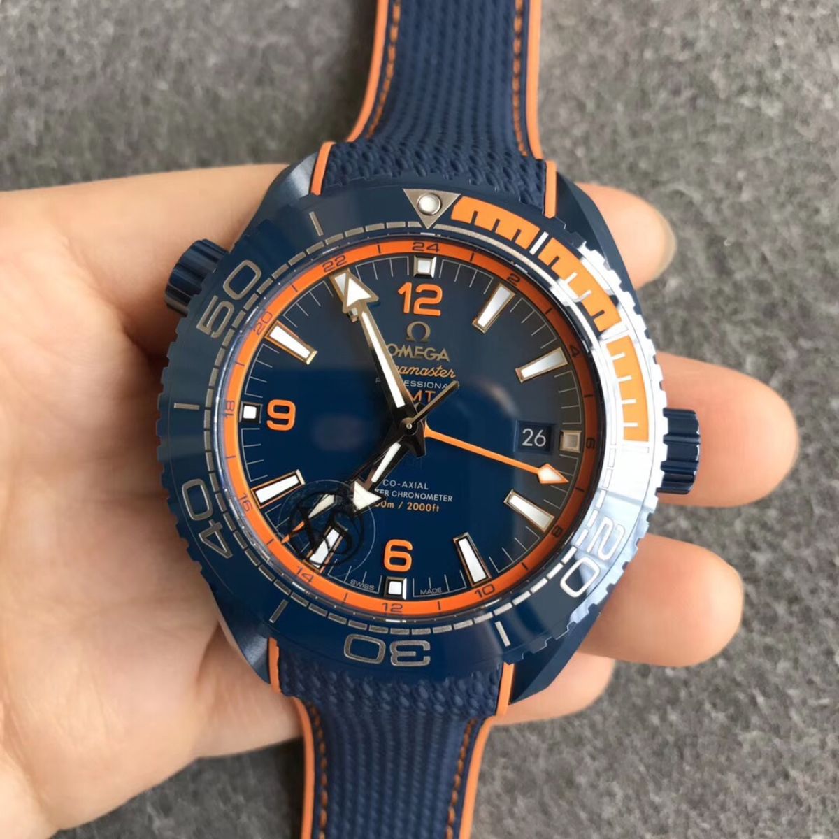 Celestial Ocean Diver 600M Traveller Deep Blue 46mm Blue Ceramic On Rubber Strap Blue Dial 3738