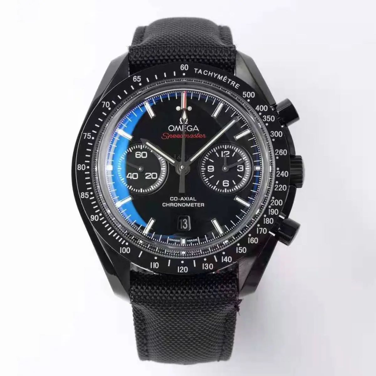 Celestial Chronograph Dark Side Of The Moon 44mm Black Ceramic On Nylon Strap Black Dial 4115