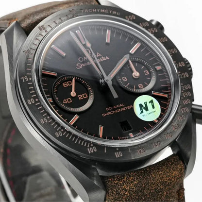Celestial Chronograph Dark Side Of The Moon Apollo 8 44mm Black Ceramic On Leather Strap Black Dial 2440