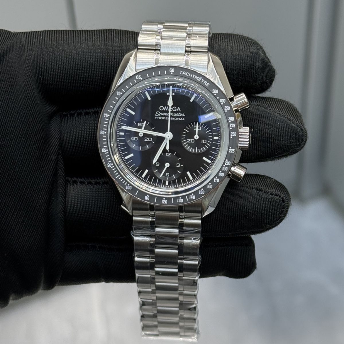 Celestial Moon Chronograph Co Axial 42mm Steel On Steel Black Dial 4956