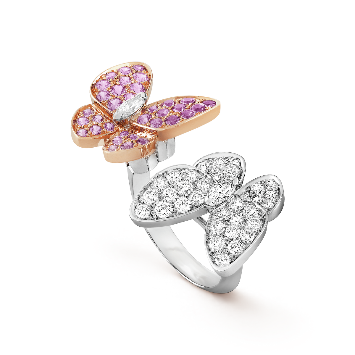 18K Celestial Two Butterfly Between the Finger Sapphire Ring