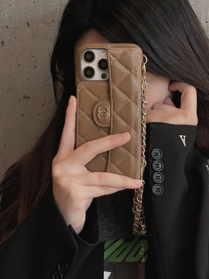 Luxury Wallet iPhone Case With Hand /Crossbody Chain