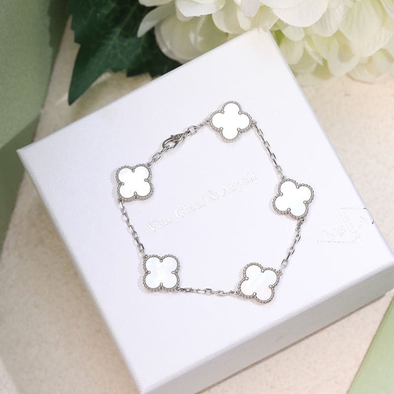 18K Celestial Vintage Alhambra Five Motifs Pearl Bracelet
