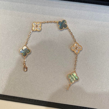 18K Celestial Vintage Alhambra Five Motifs Pearl Bracelet