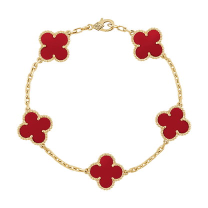 18K Celestial Vintage Alhambra Five Motifs Carnelian Bracelet