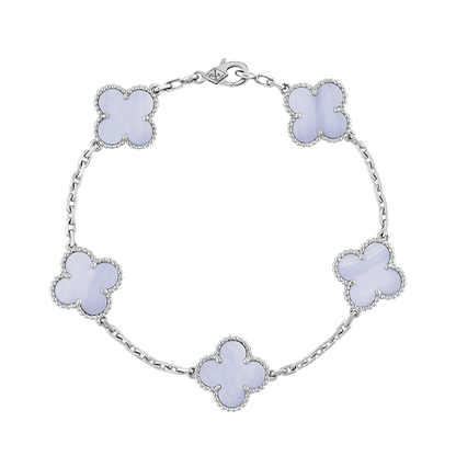 18K Celestial Vintage Alhambra Five Motifs Chalcedony Clover Bracelet