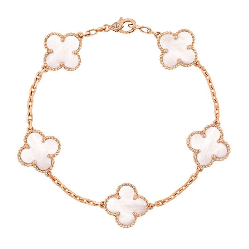 18K Celestial Vintage Alhambra Five Motifs Pearl Bracelet