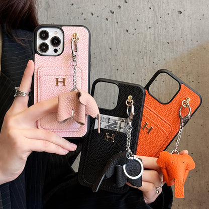 2025New arrival &nbsp;H Card Holder Leather Pendant iPhone Case