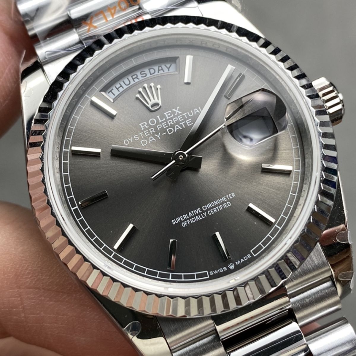 [Super Clone] Regency Weekday 36 mm Weekday Fluted Bezel Silver Dial 128239 5782