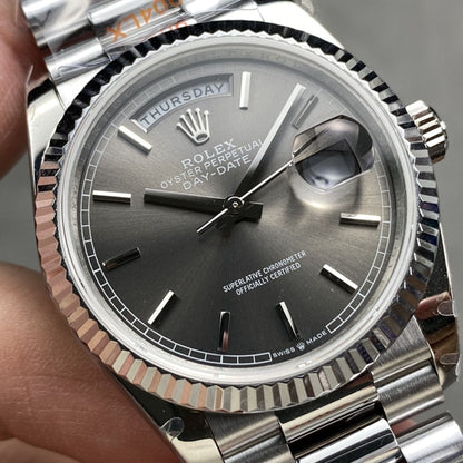 [Super Clone] Regency Weekday 36 mm Weekday Fluted Bezel Silver Dial 128239 5782