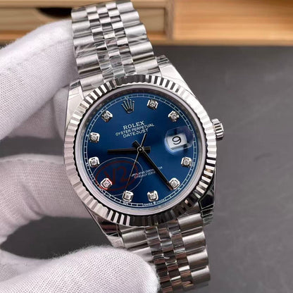 [Super Clone] Regency Classic Date 41 mm Timeless Fluted Bezel Bright blue set with diamonds Dial 126334 6118