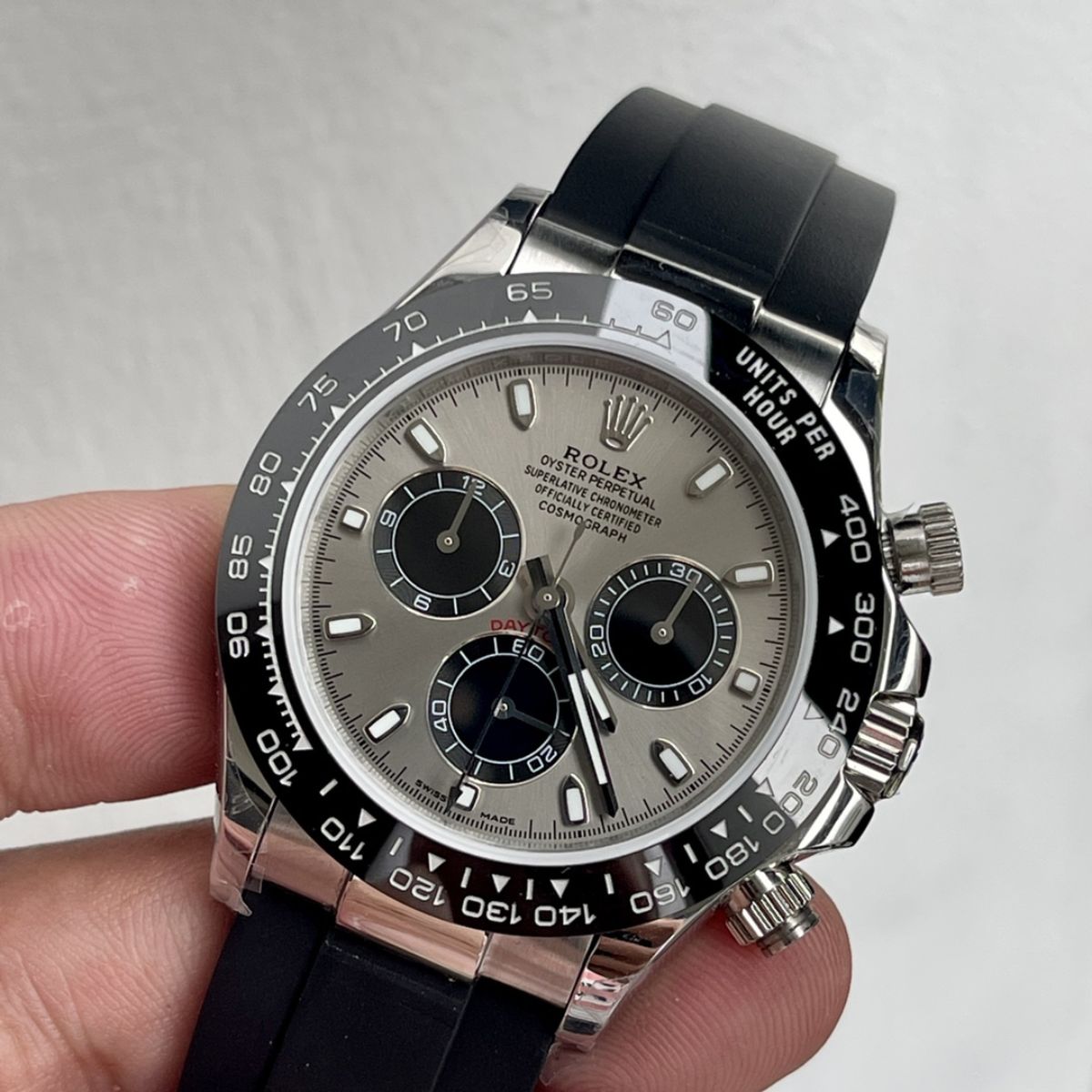 Regency Racing Chronograph 40 mm Rubber Ceramic Bezel Steel and bright black Dial 126519LN 3845