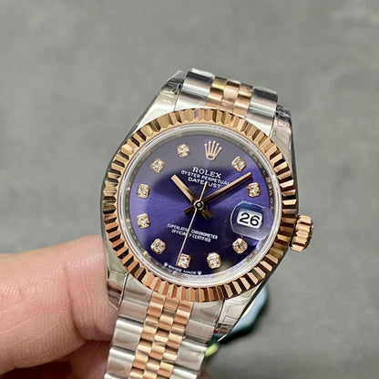 [Super Clone] Regency Ladies Classic Date 28 mm Five-Link Fluted Bezel Aubergine set with diamonds Dial 279171 4914
