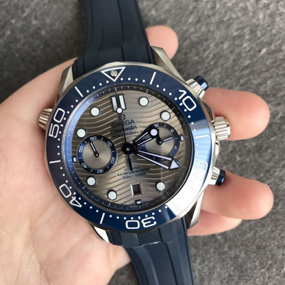 Celestial Seafarer Diver 300M Chronograph 44mm Steel On Rubber Strap Silver Blue Dial 2150