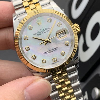 Regency Classic Date 36 mm Five-Link Fluted Bezel White mother of pearl Dial 126233 9298
