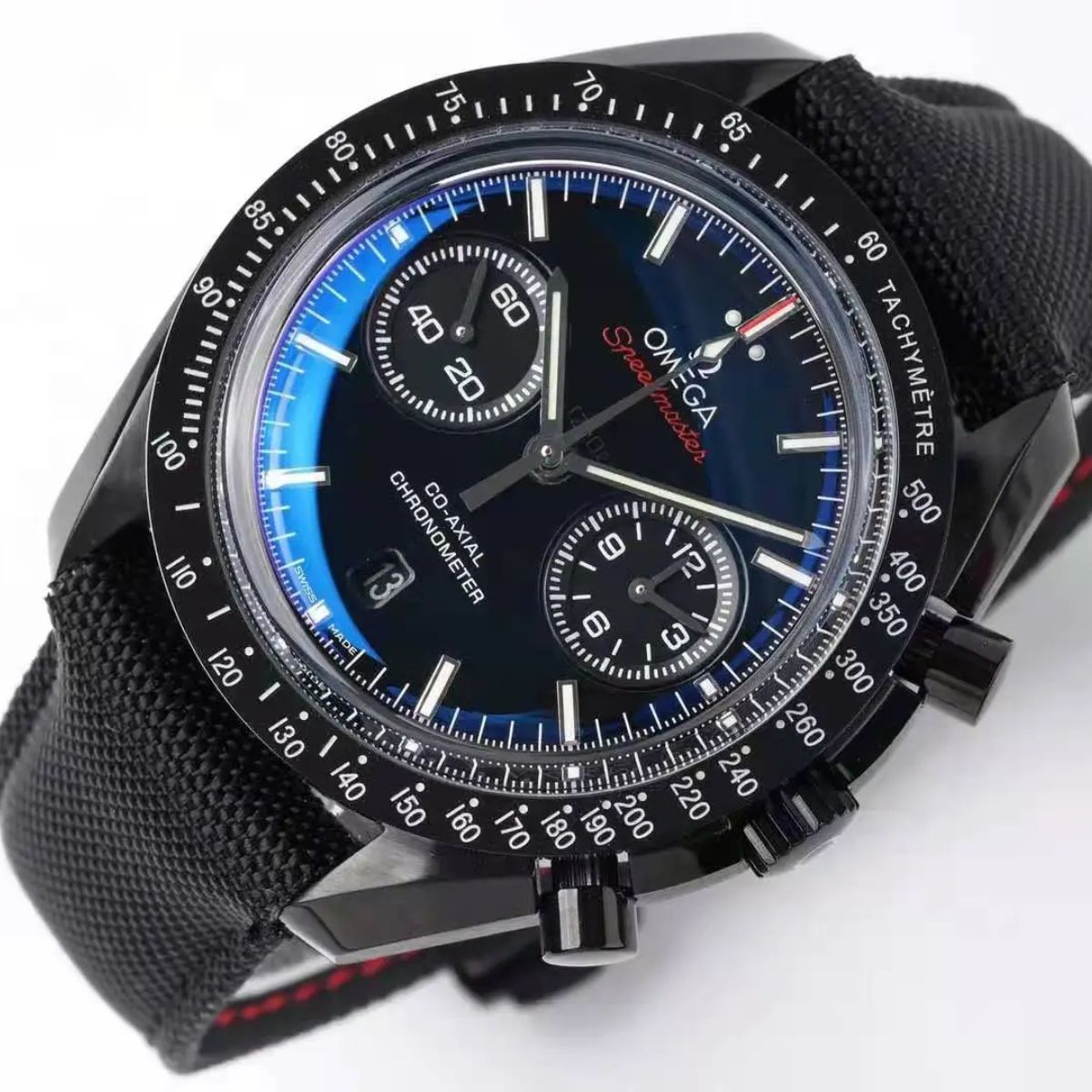 Celestial Chronograph Dark Side Of The Moon 44mm Black Ceramic On Nylon Strap Black Dial 4115