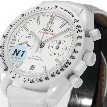 Celestial Chronograph White Side Of The Moon 44mm White Ceramic On Leather Strap White Dial 8444