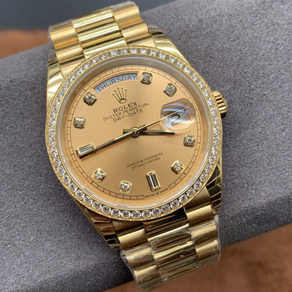 Regency Weekday 36 mm Weekday Brilliant diamond set Bezel Champagne colour set with diamonds Dial 128348RBR 8741