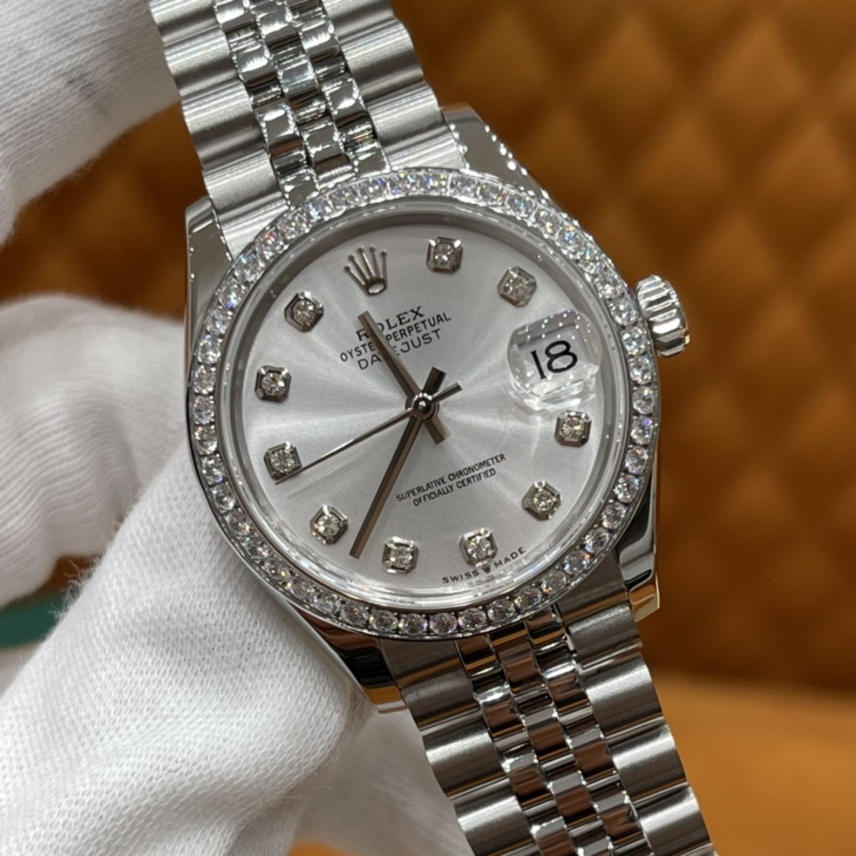 [Super Clone] Regency Classic Date 31 mm Five-Link Brilliant diamond set Bezel Silver set with diamonds Dial 278384RBR 7615