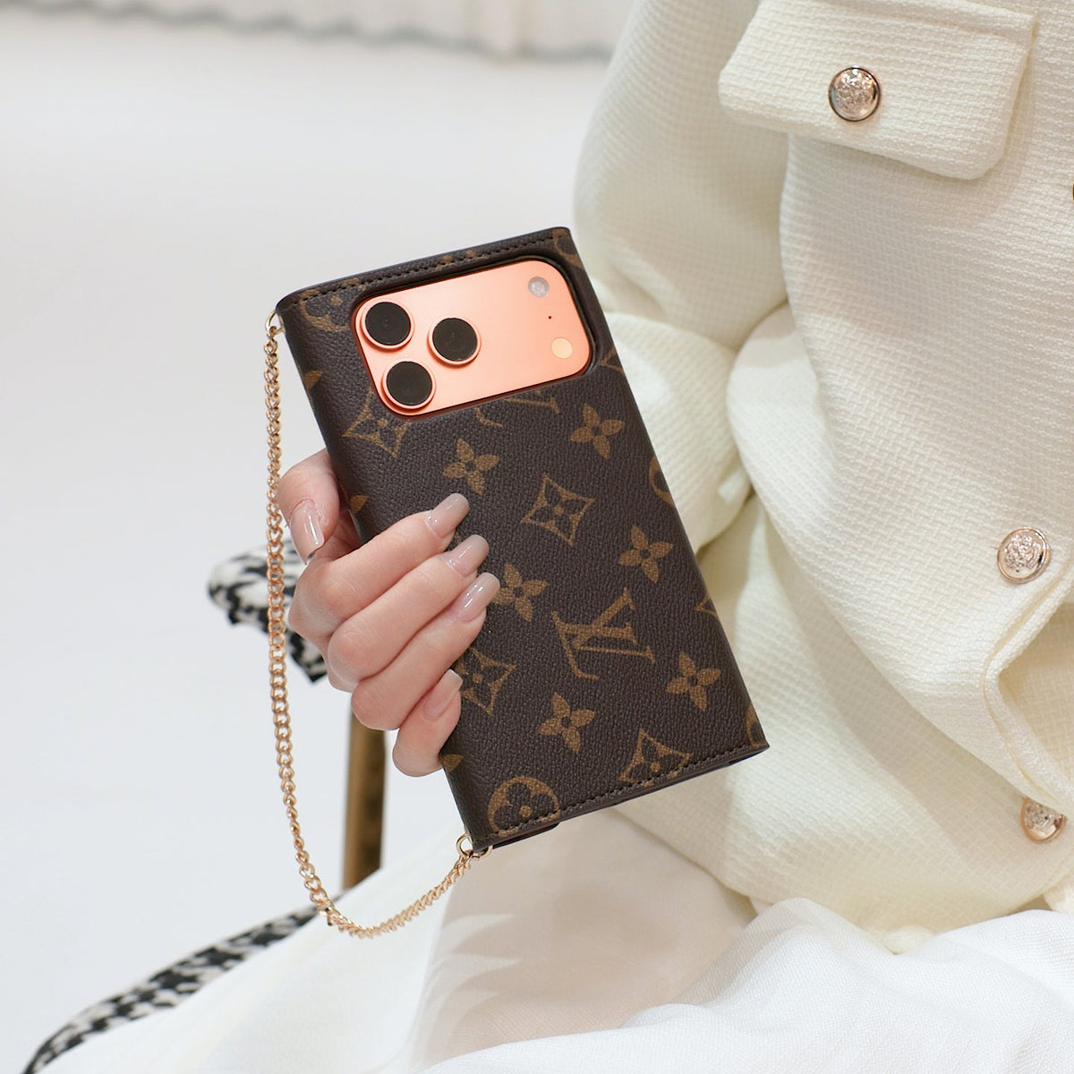 Luxury iPhone case with card holder and strap