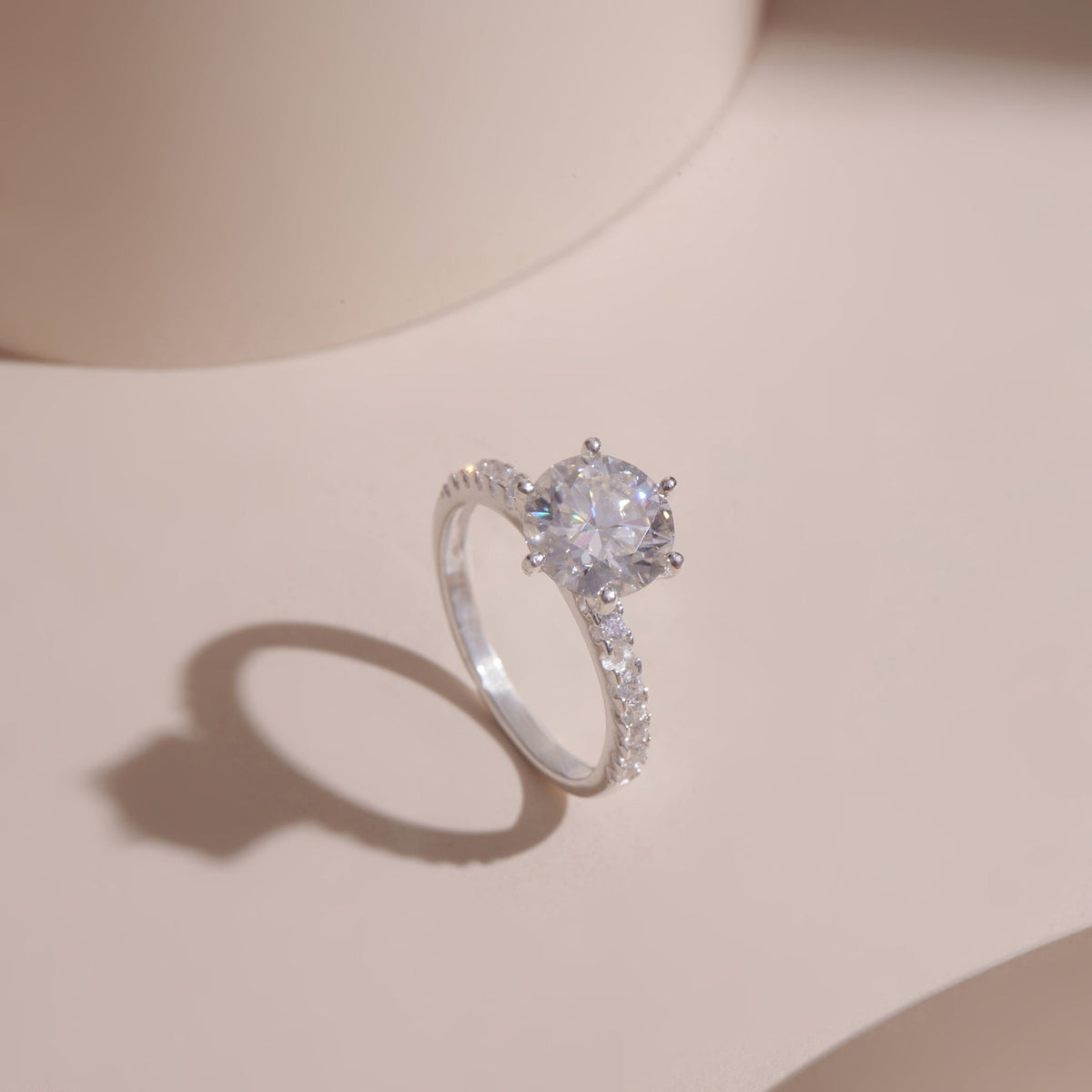 ELVORIA 8mm Moissanite Ring GRA ELVDA23 – Platinum Plated 925 Sterling Silver