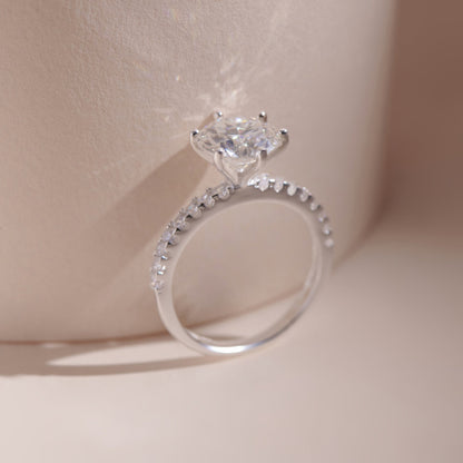 ELVORIA 7mm Moissanite Ring GRA – Platinum Plated 925 Sterling Silver