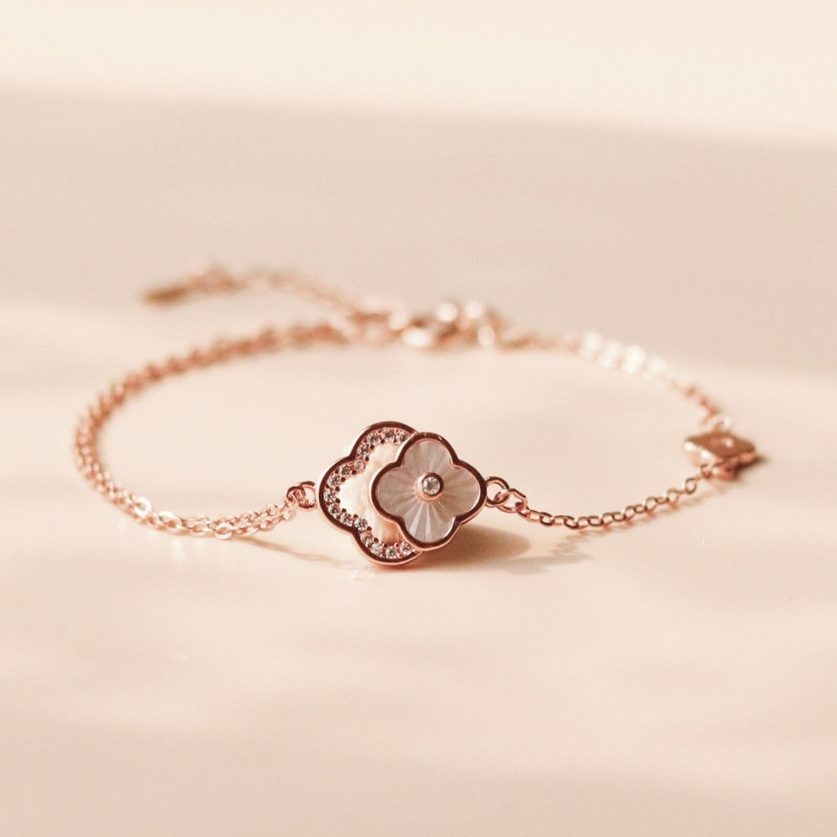 ELVORIA 18K Rose Gold Plated Four Leaf Clover Bracelet – 925 Sterling Silver