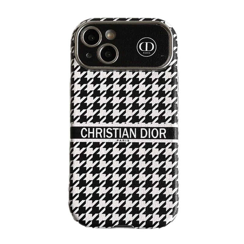 CD White & Brown Color Leather iPhone Case