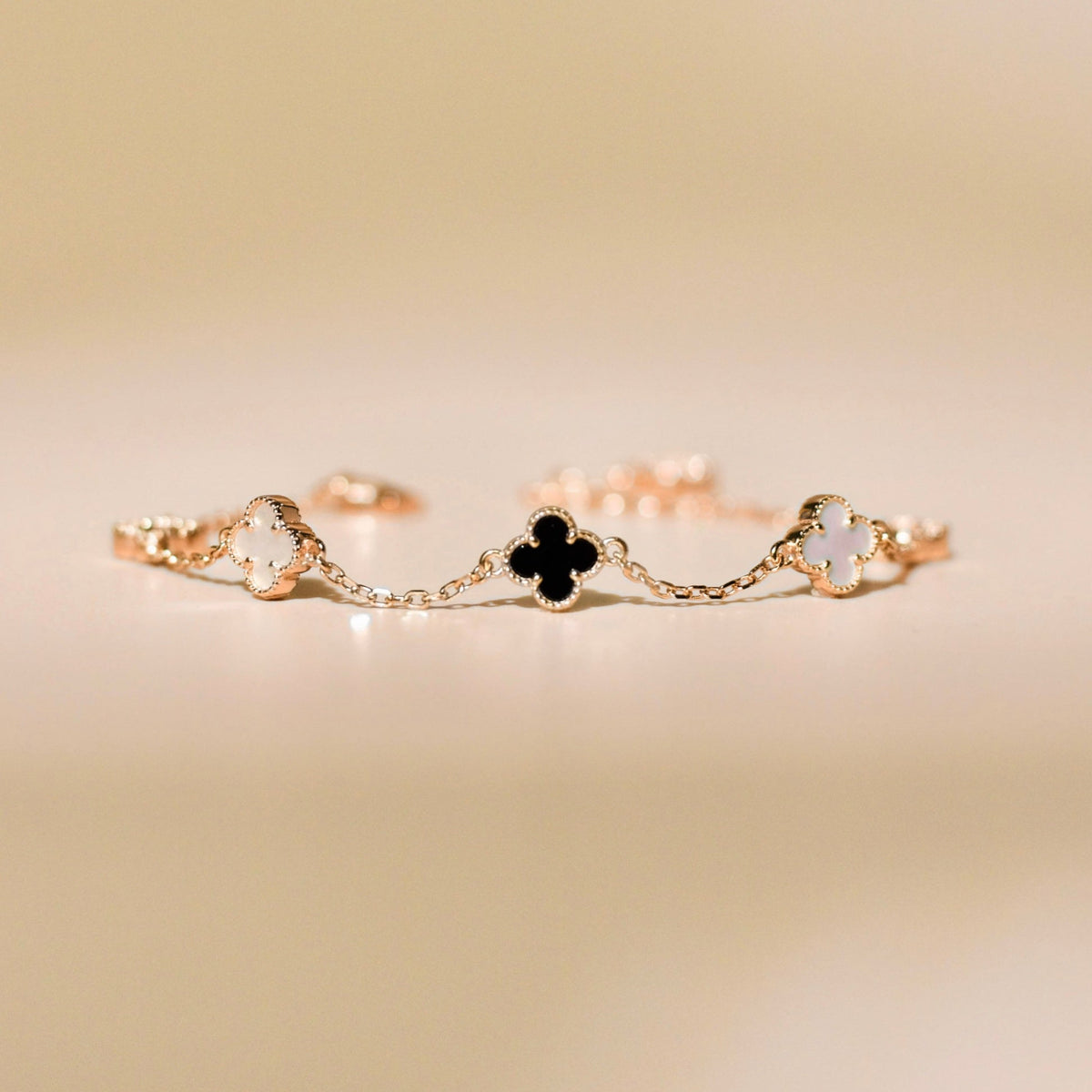 ELVORIA 18K Rose Gold & Platinum Plated Clover Bracelet – 925 Sterling Silver