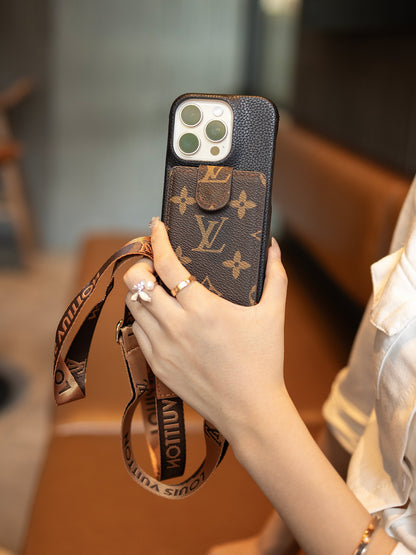 2025new arrivalAdvanced leather iPhone Case With Card Wallet And Strap