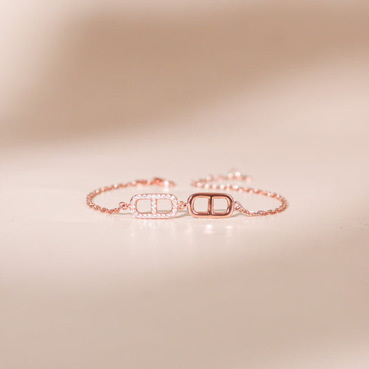 ELVORIA Ella Double-Link Rose Gold Bracelet