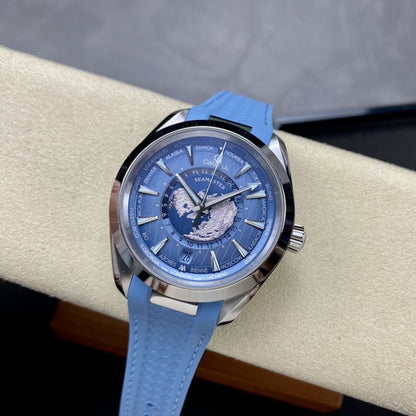Celestial Aqua Sport Worldtimer 150M 43mm Steel On Rubber Strap Blue Dial 2469