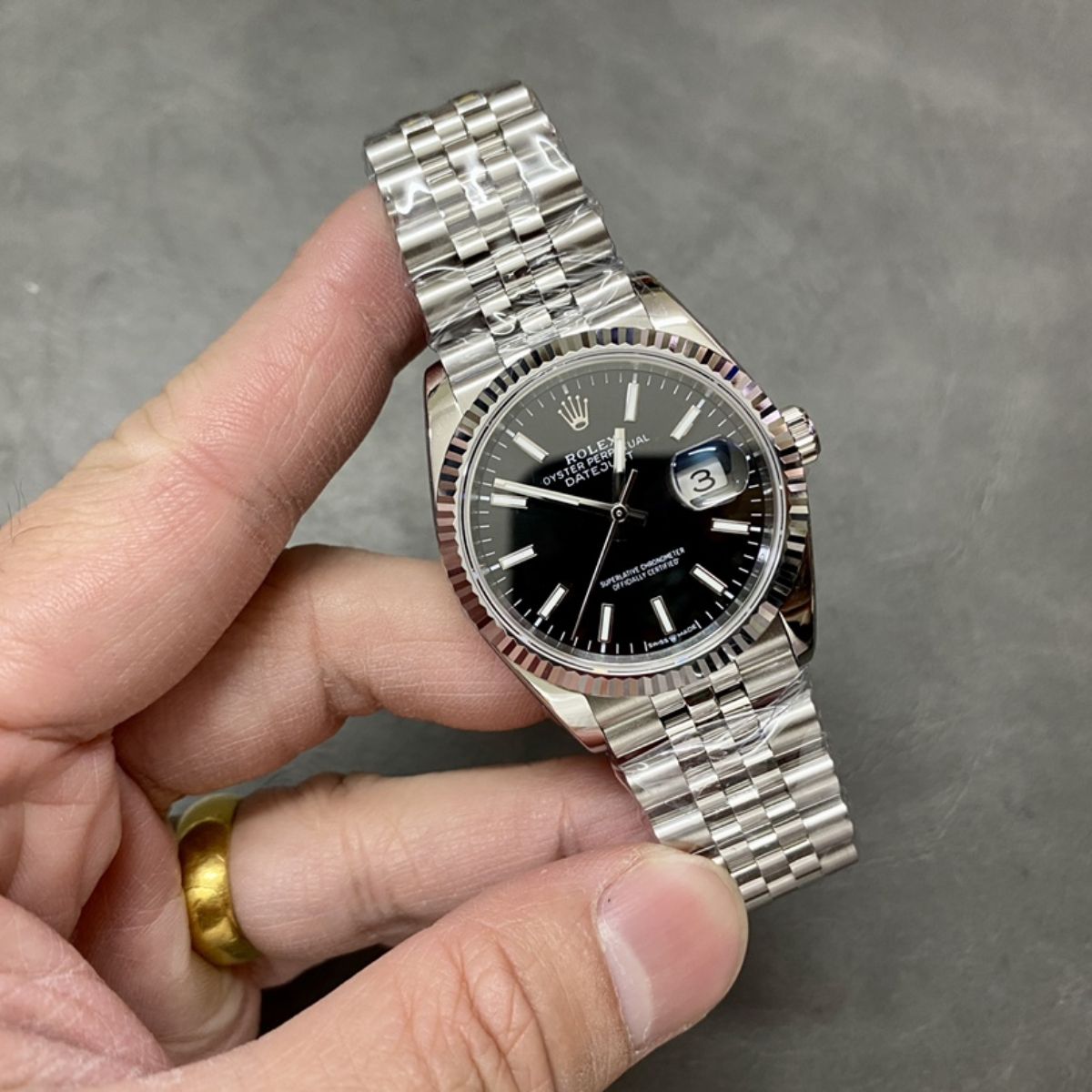 [Super Clone] Regency Classic Date 36 mm Five-Link Fluted Bezel Bright black Dial 126234 9655