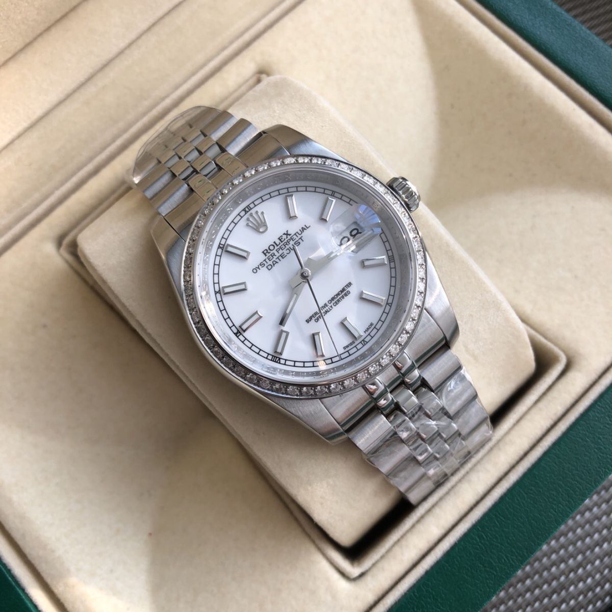 Regency Classic Date 36 mm Five-Link Brilliant diamond set Bezel White Dial 8119