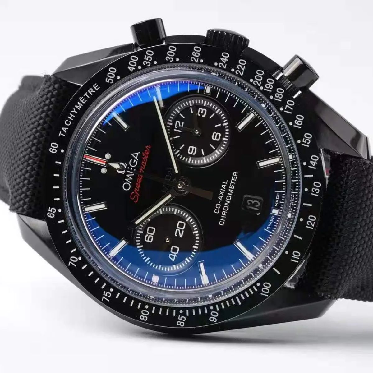 Celestial Chronograph Dark Side Of The Moon 44mm Black Ceramic On Nylon Strap Black Dial 4115