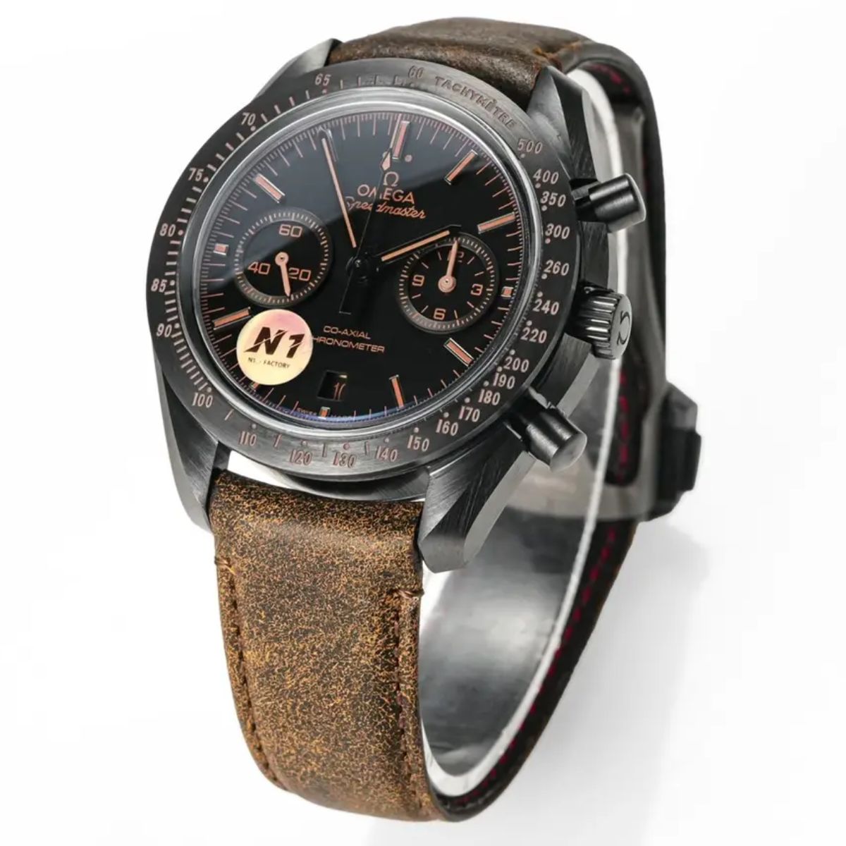 Celestial Chronograph Dark Side Of The Moon Apollo 8 44mm Black Ceramic On Leather Strap Black Dial 2440