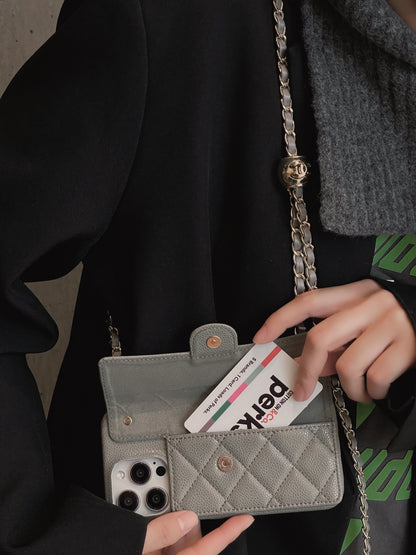 Luxury Wallet iPhone Case With Hand /Crossbody Chain