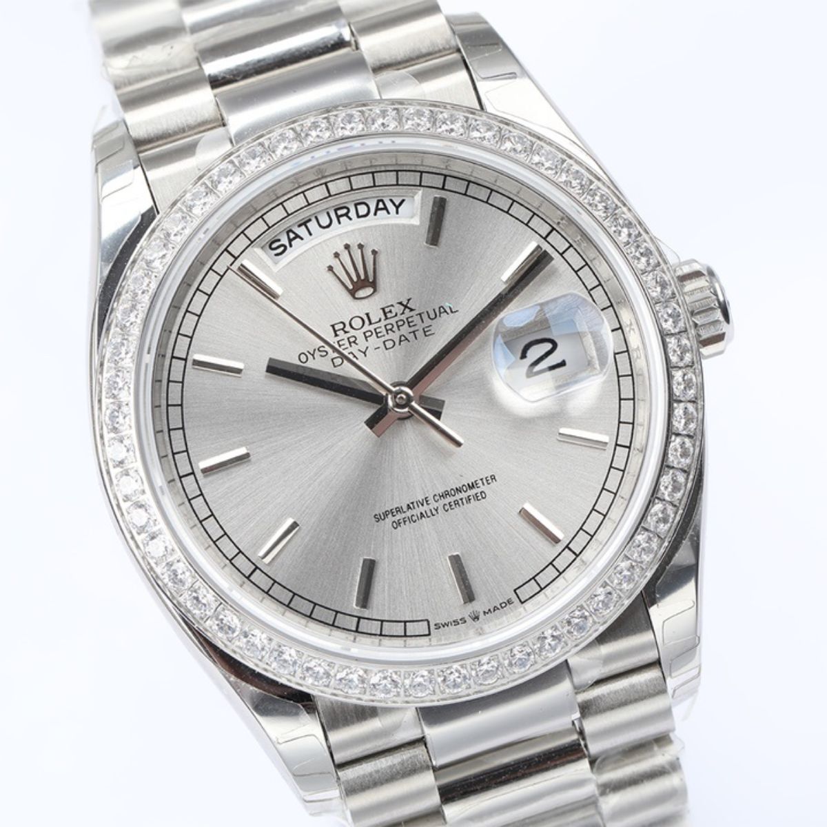 [Super Clone] Regency Weekday 36 mm Weekday Brilliant diamond set Bezel Silver Dial 128349RBR 2327